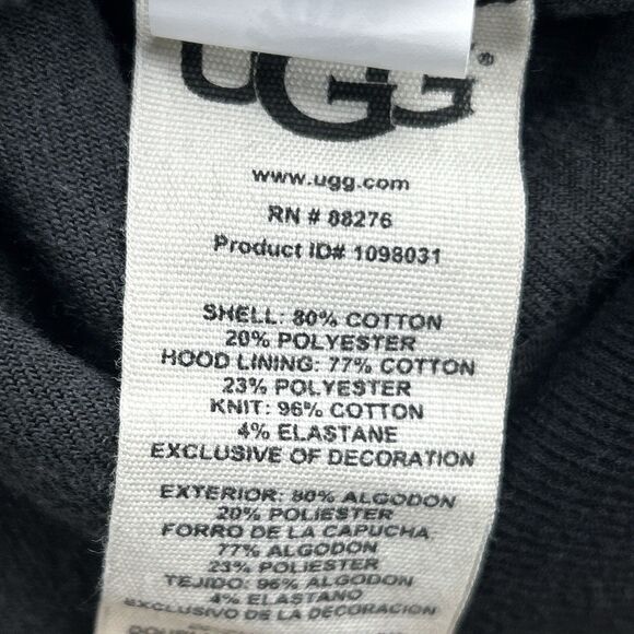 UGG Iris Velour Track Jacket Womens Sz S Black Hoodie Front Pocket Sweatshirt - Picture 5 of 9